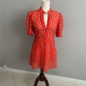Zara Red Mini Dress with White Floral Pattern